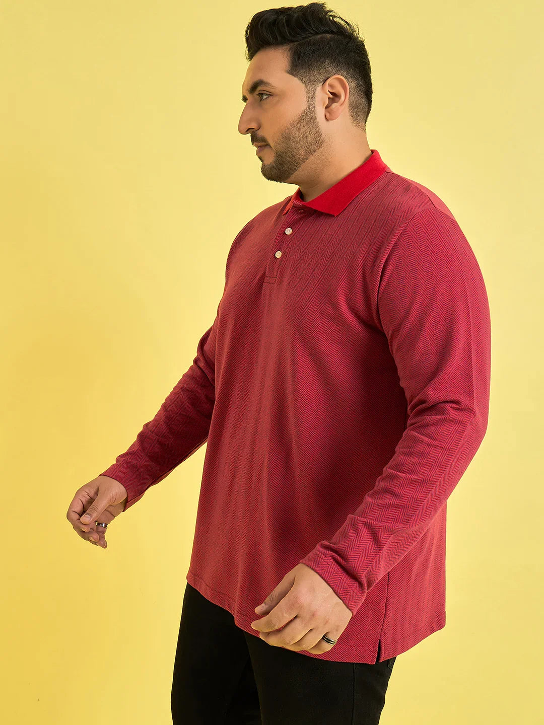 Men Plus Size Obsidian Red Solid Polo Tshirt - bigbanana