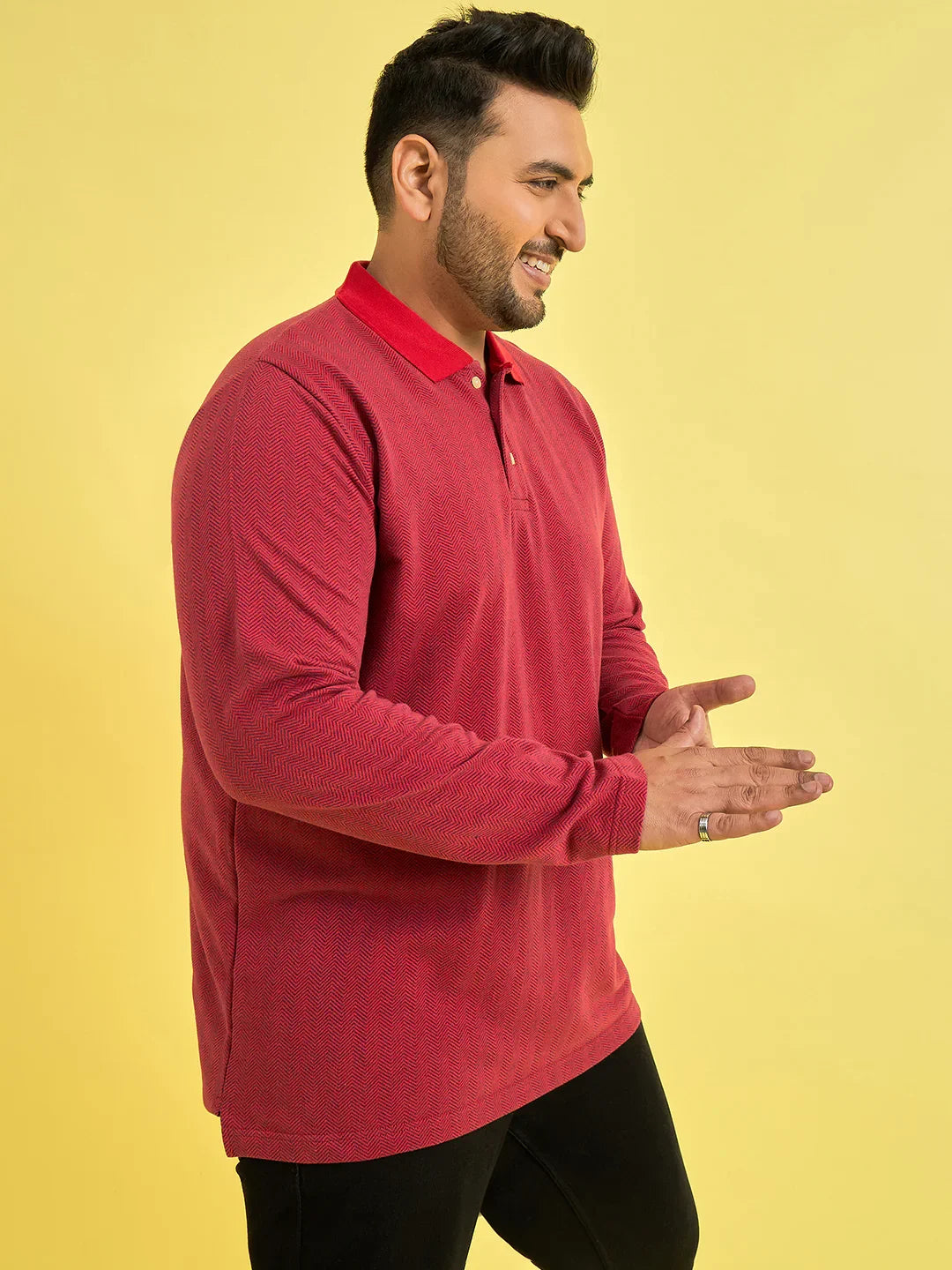 Men Plus Size Obsidian Red Solid Polo Tshirt - bigbanana