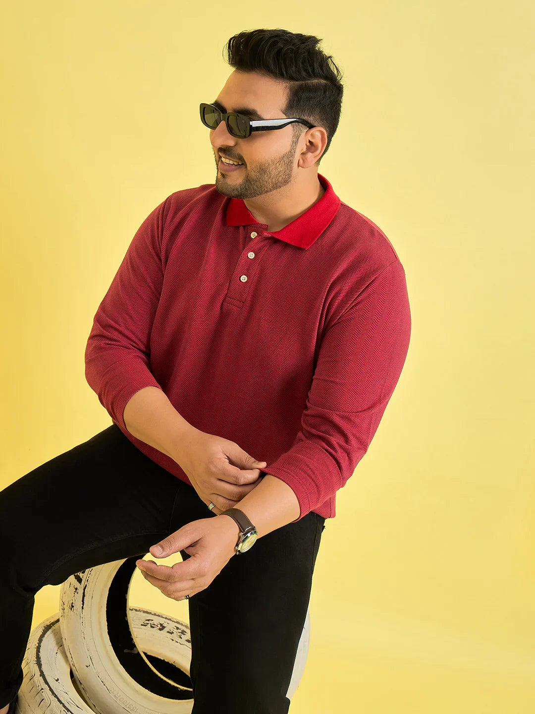 Men Plus Size Obsidian Red Solid Polo Tshirt - bigbanana