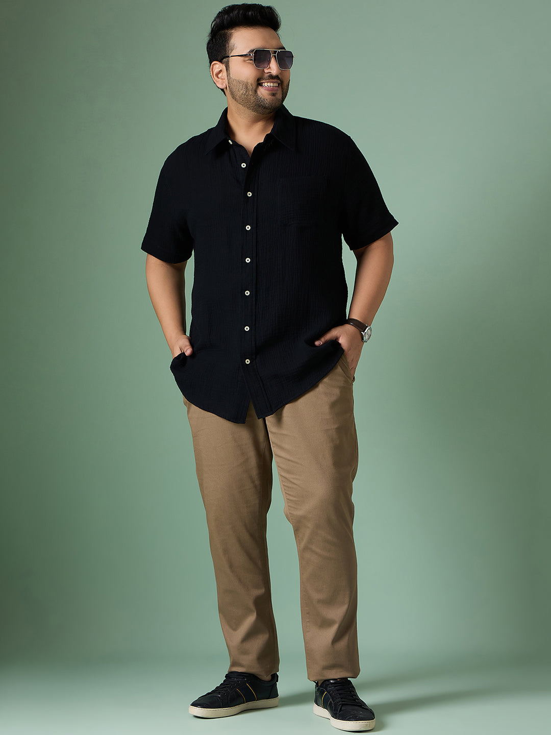 Men Plus Size Ocree-Black Solid Shirt - bigbanana