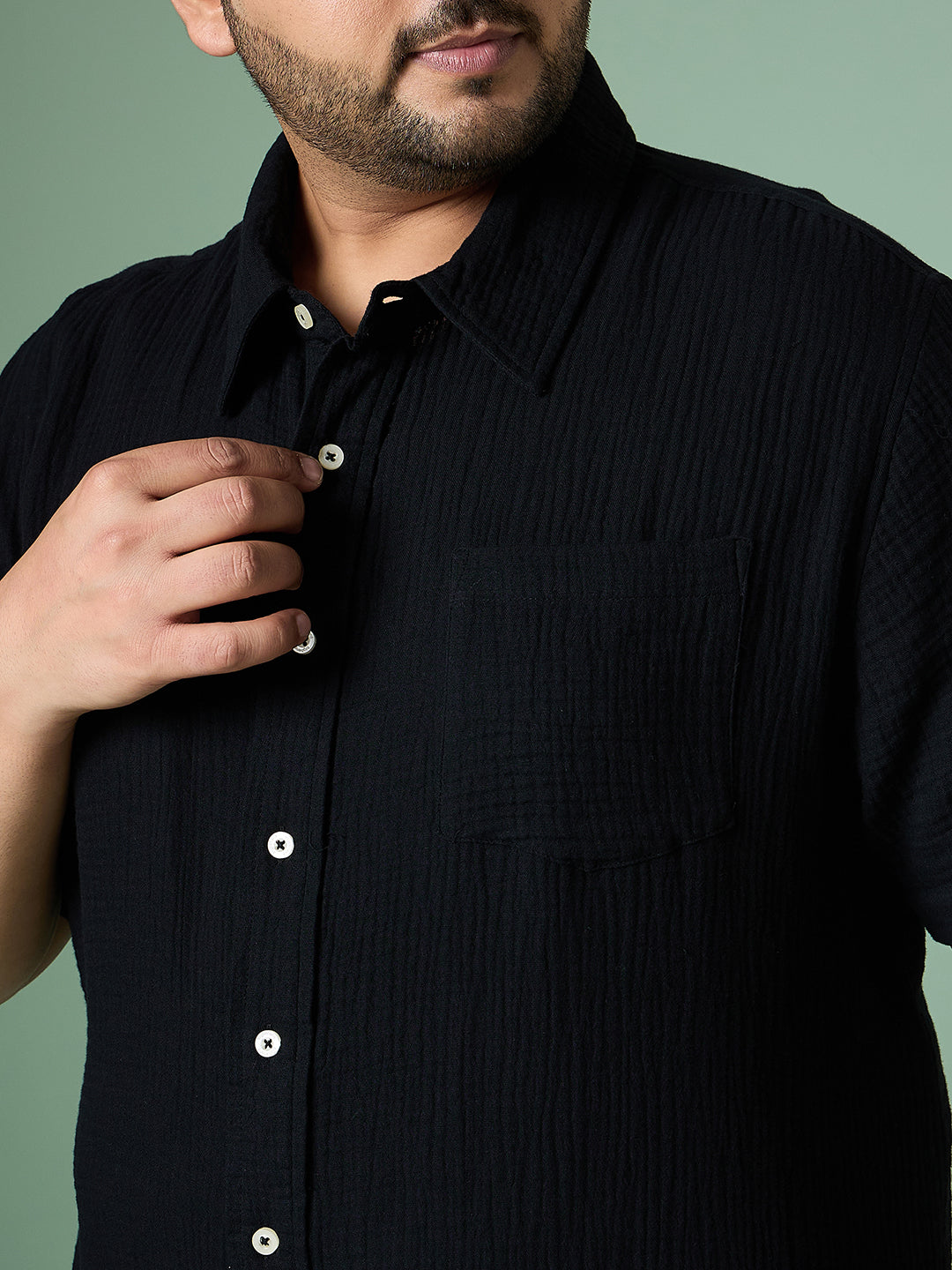 Men Plus Size Ocree-Black Solid Shirt - bigbanana