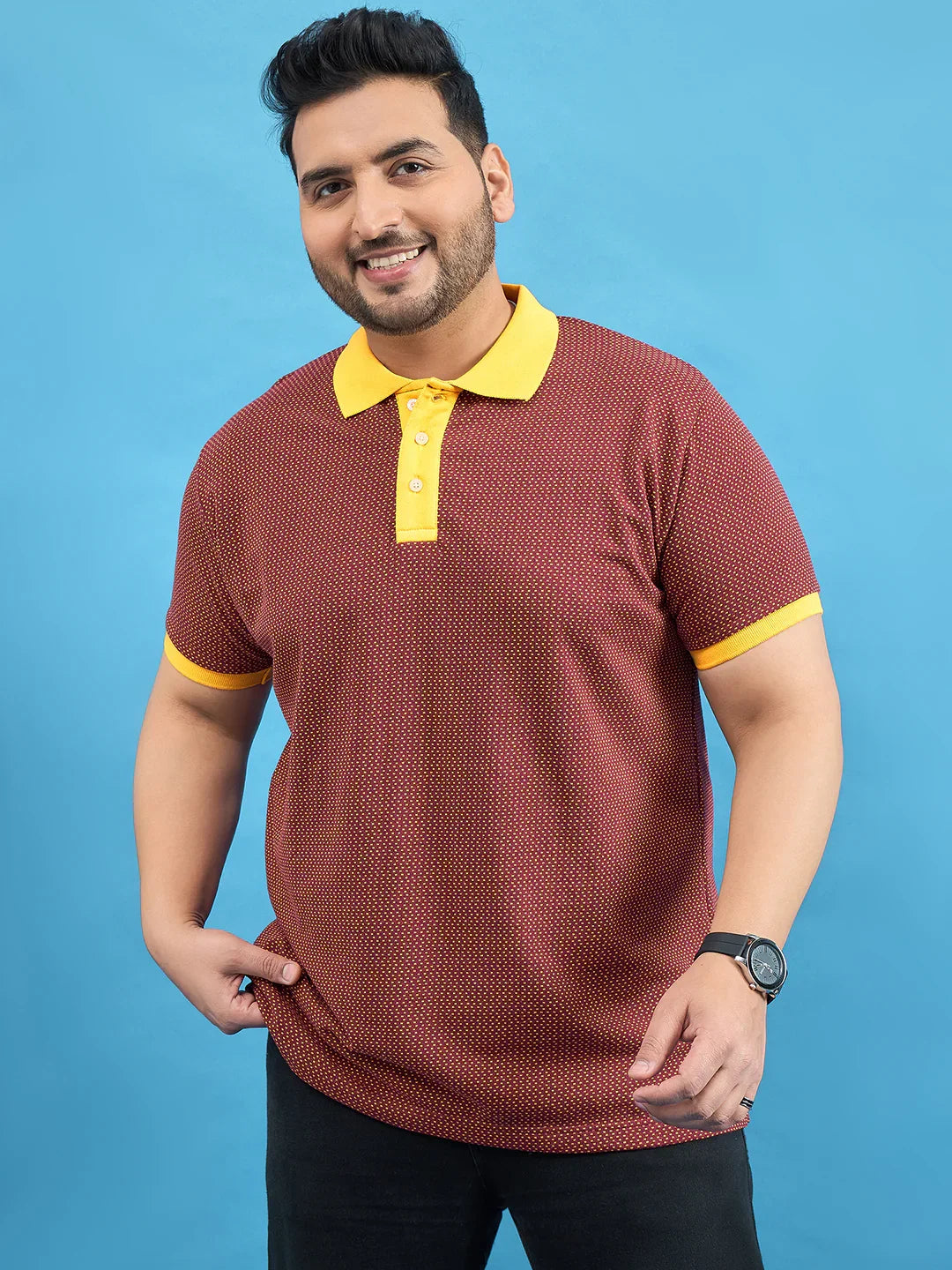 Men Plus Size Odyssey Maroon Printed Polo Tshirt - bigbanana