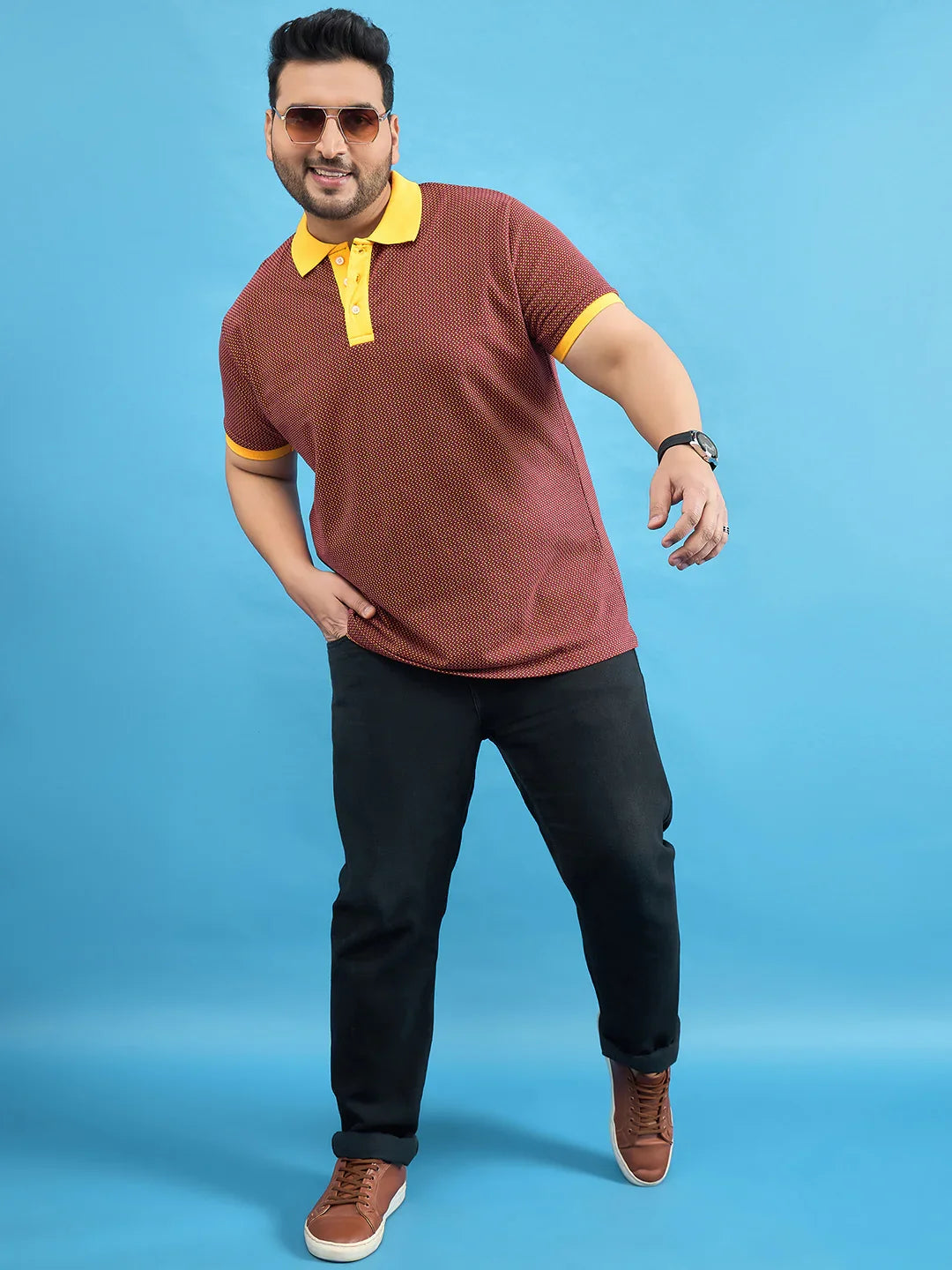 Men Plus Size Odyssey Maroon Printed Polo Tshirt - bigbanana
