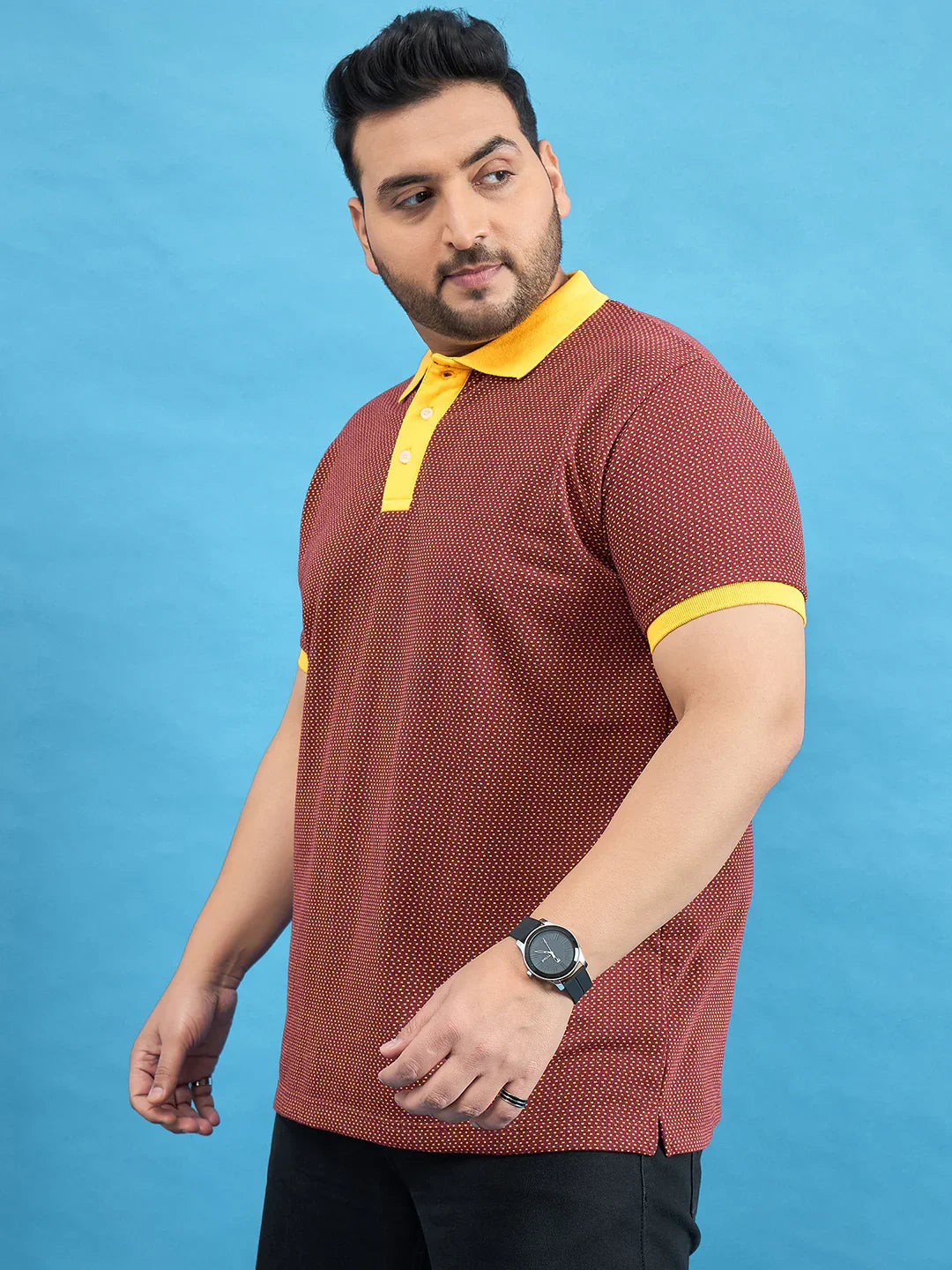 Men Plus Size Odyssey Maroon Printed Polo Tshirt - bigbanana
