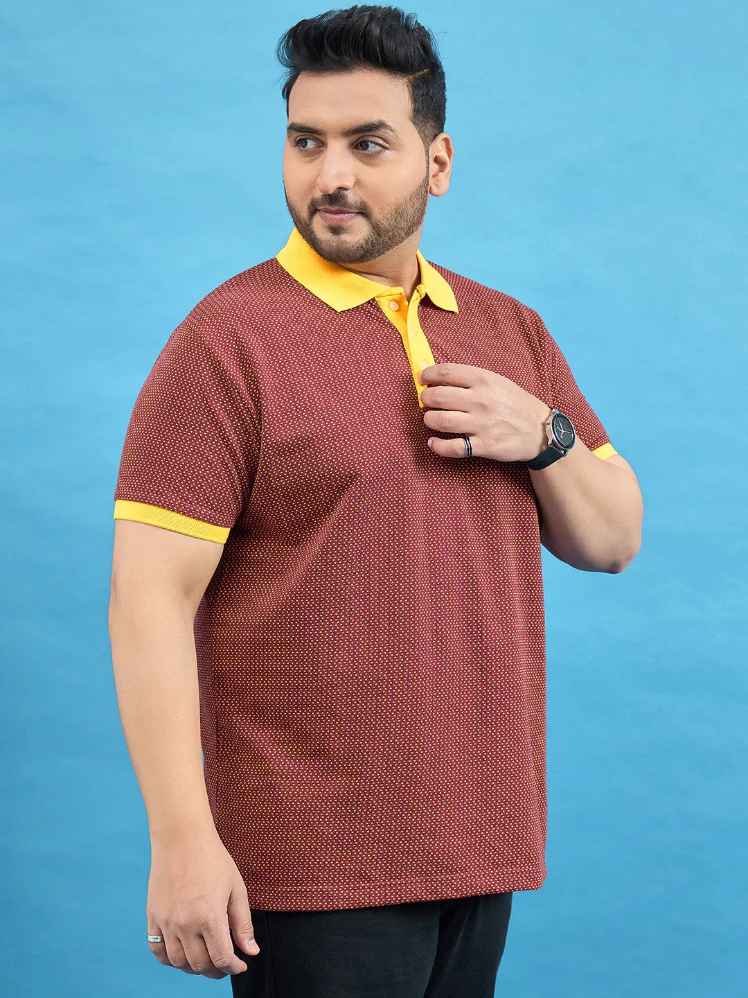 Men Plus Size Odyssey Maroon Printed Polo Tshirt - bigbanana