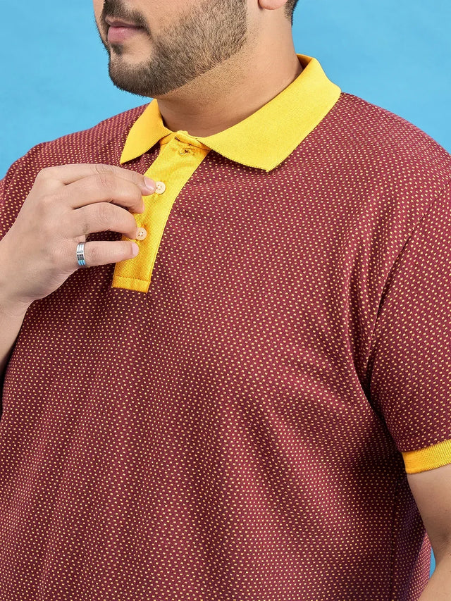 Men Plus Size Odyssey Maroon Printed Polo Tshirt - bigbanana