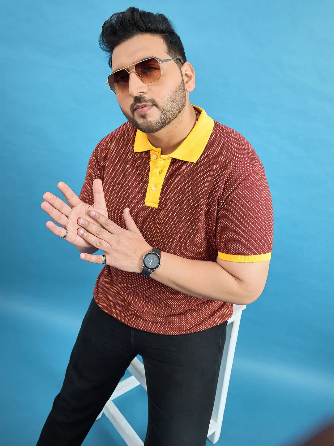 Men Plus Size Odyssey Maroon Printed Polo Tshirt - bigbanana