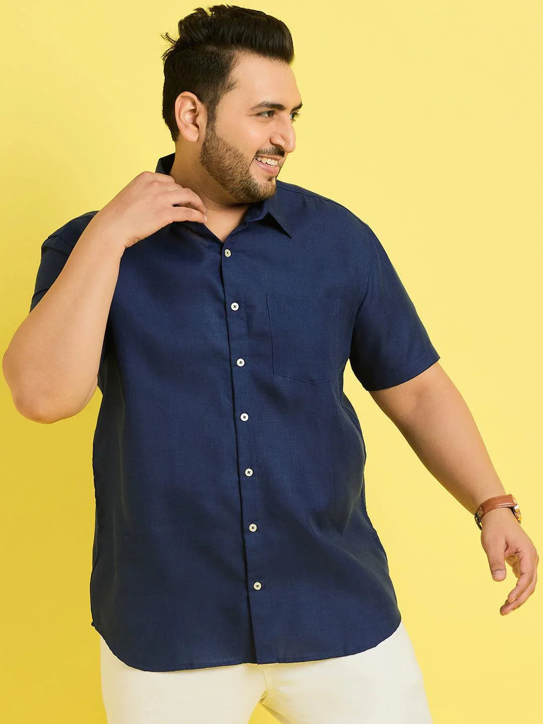 Men Plus Size Oklahoma-Blue Solid Shirt - bigbanana