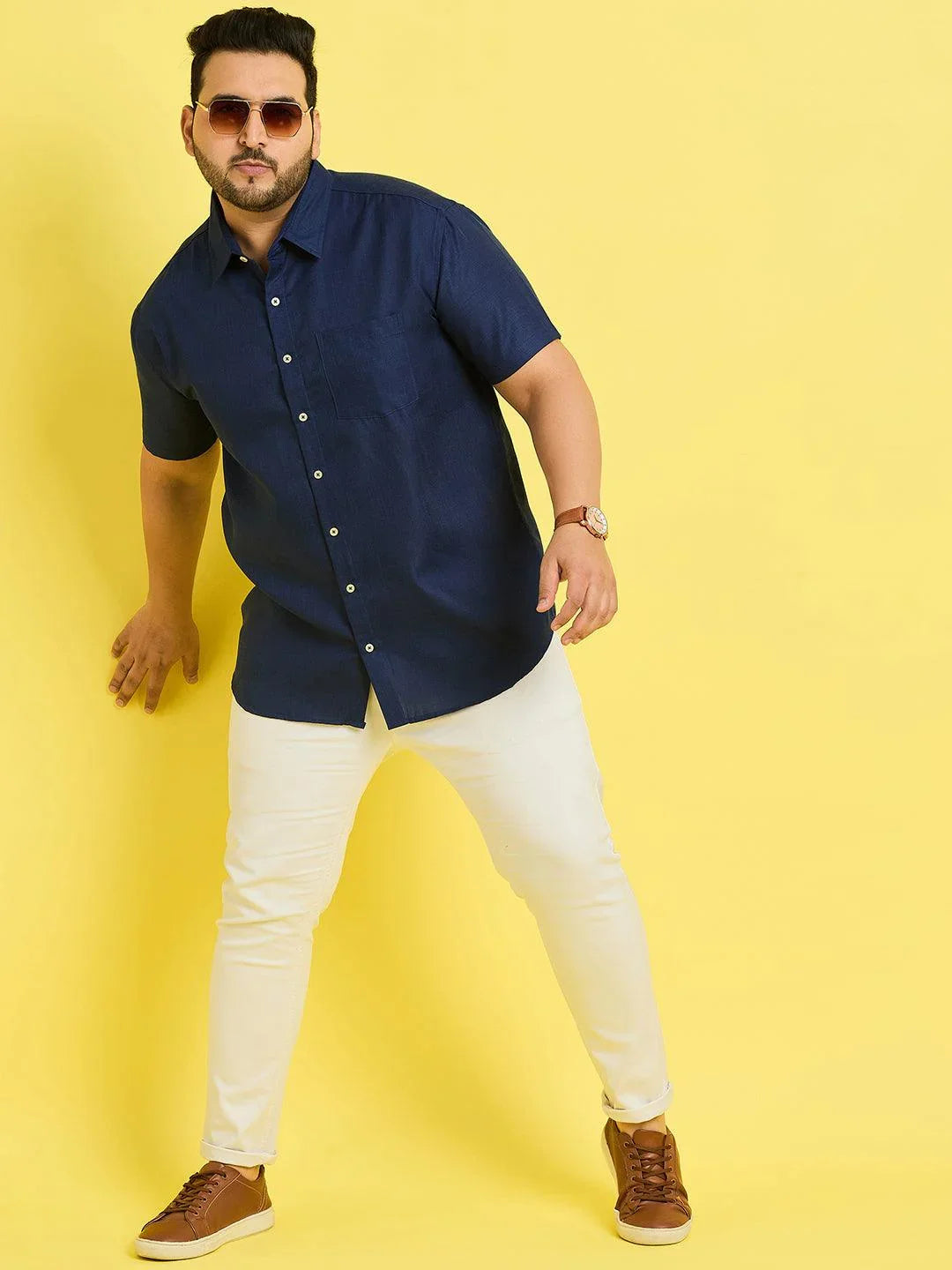 Men Plus Size Oklahoma-Blue Solid Shirt - bigbanana