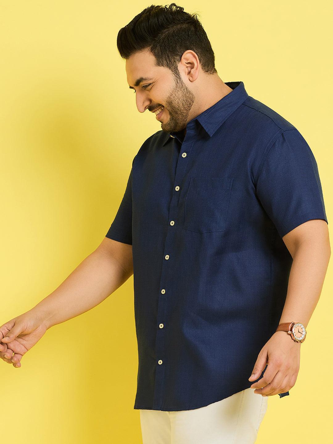 Men Plus Size Oklahoma-Blue Solid Shirt - bigbanana