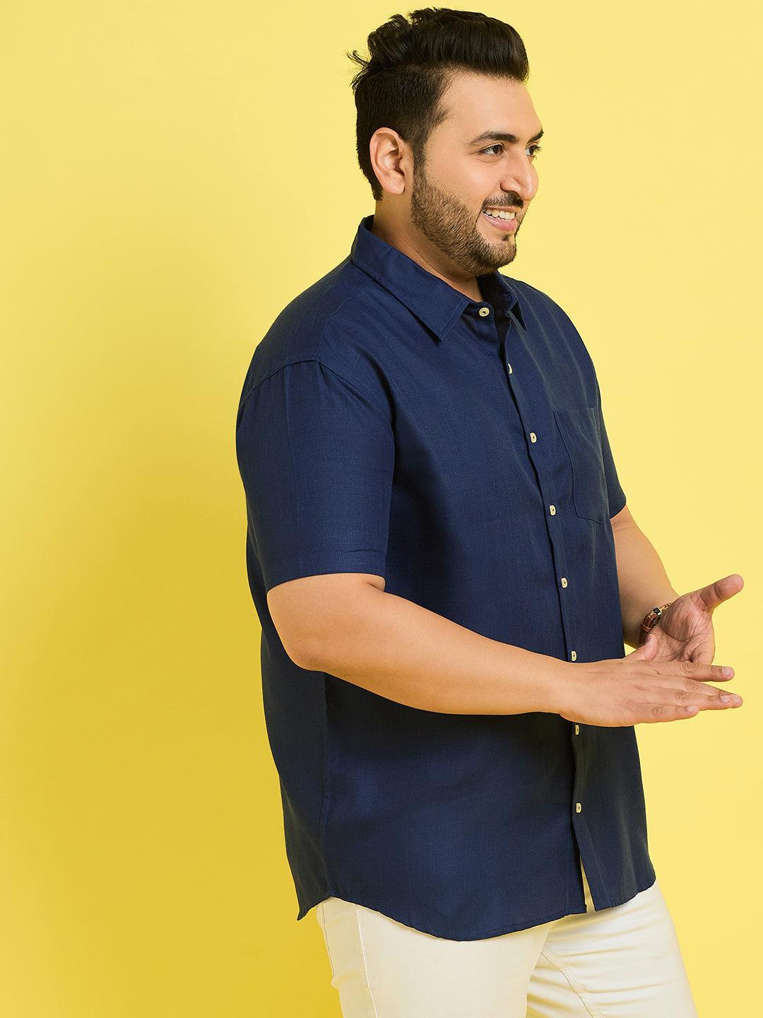 Men Plus Size Oklahoma-Blue Solid Shirt - bigbanana