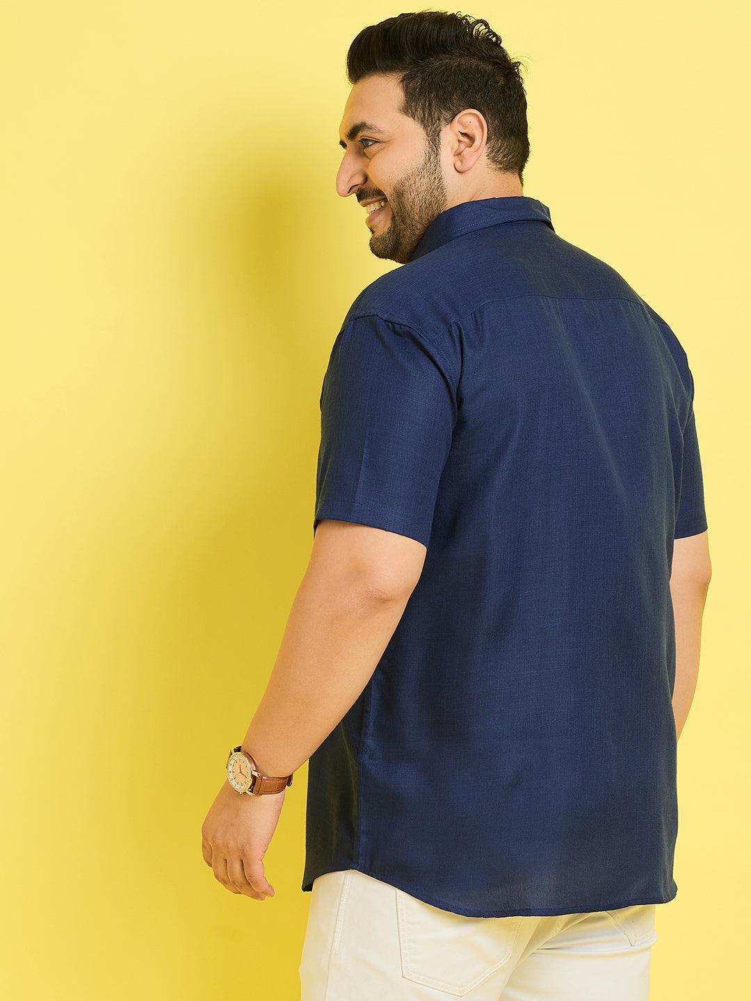 Men Plus Size Oklahoma-Blue Solid Shirt - bigbanana