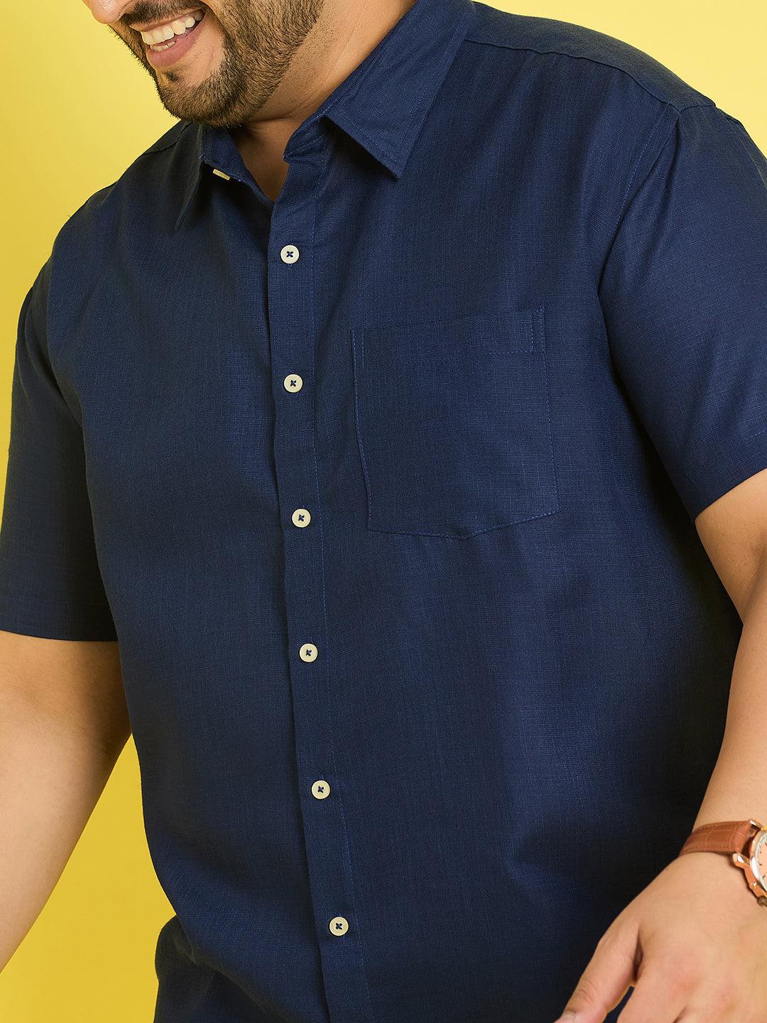 Men Plus Size Oklahoma-Blue Solid Shirt - bigbanana