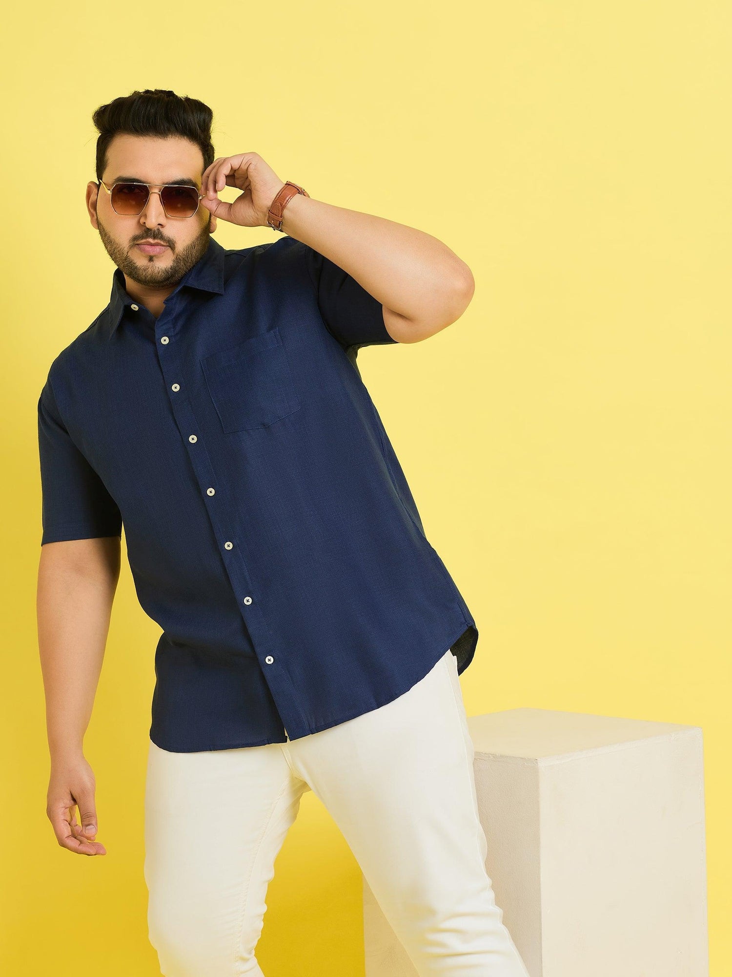 Men Plus Size Oklahoma-Blue Solid Shirt - bigbanana