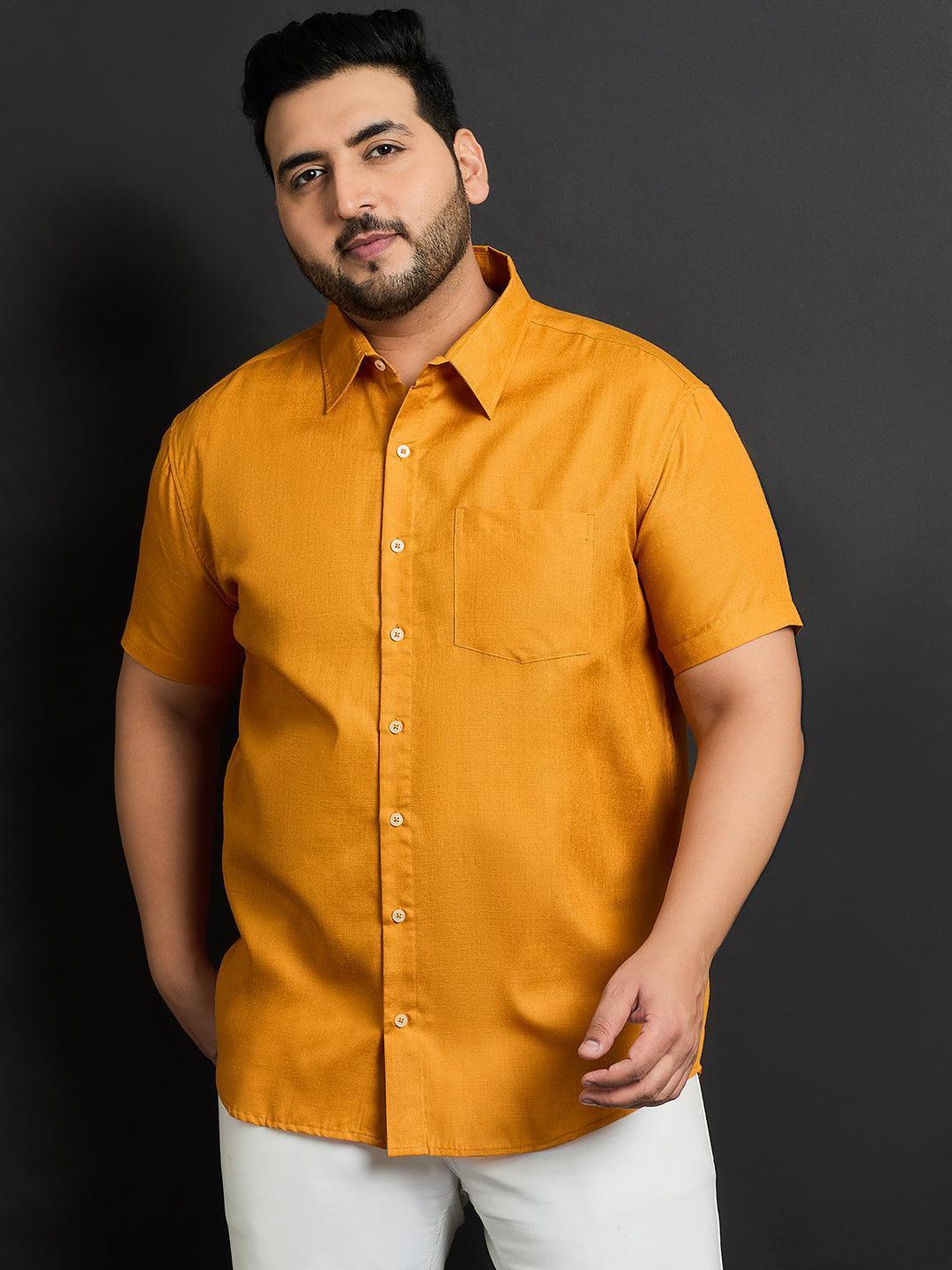 Men Plus Size Oklahoma-Mustard Solid Shirt - bigbanana
