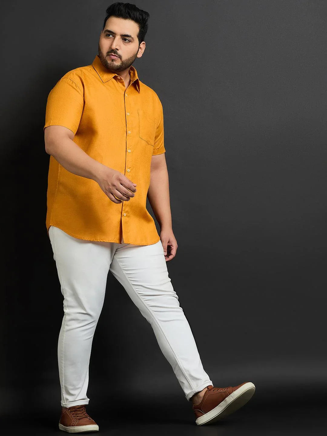Men Plus Size Oklahoma-Mustard Solid Shirt - bigbanana