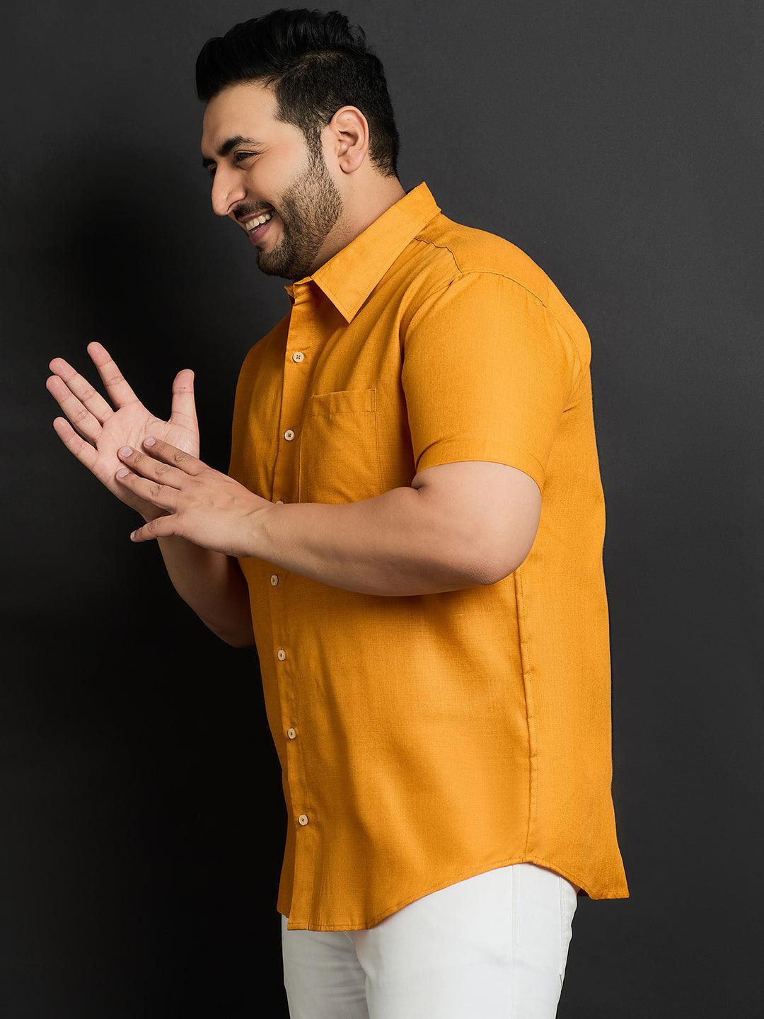 Men Plus Size Oklahoma-Mustard Solid Shirt - bigbanana