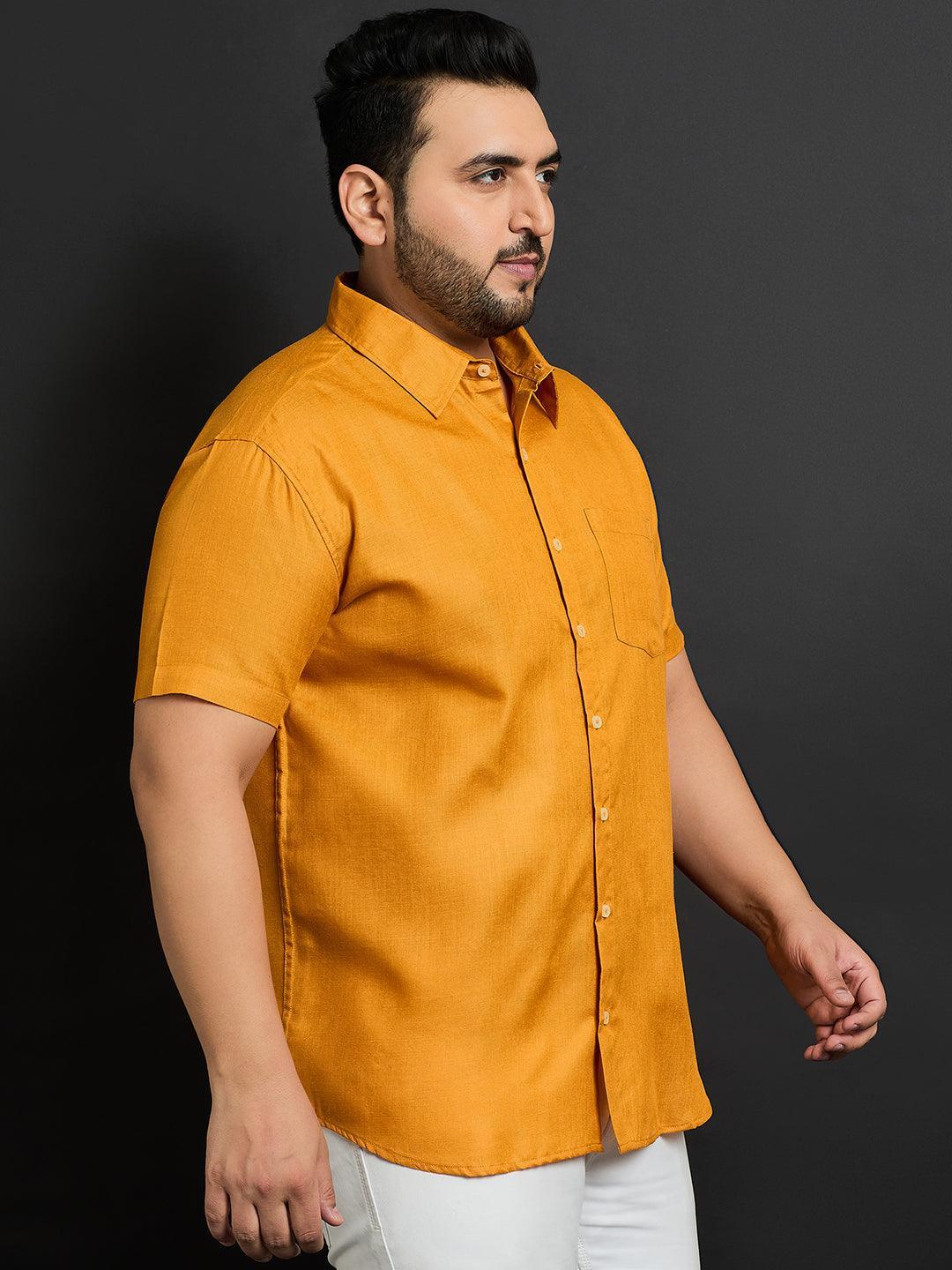 Men Plus Size Oklahoma-Mustard Solid Shirt - bigbanana