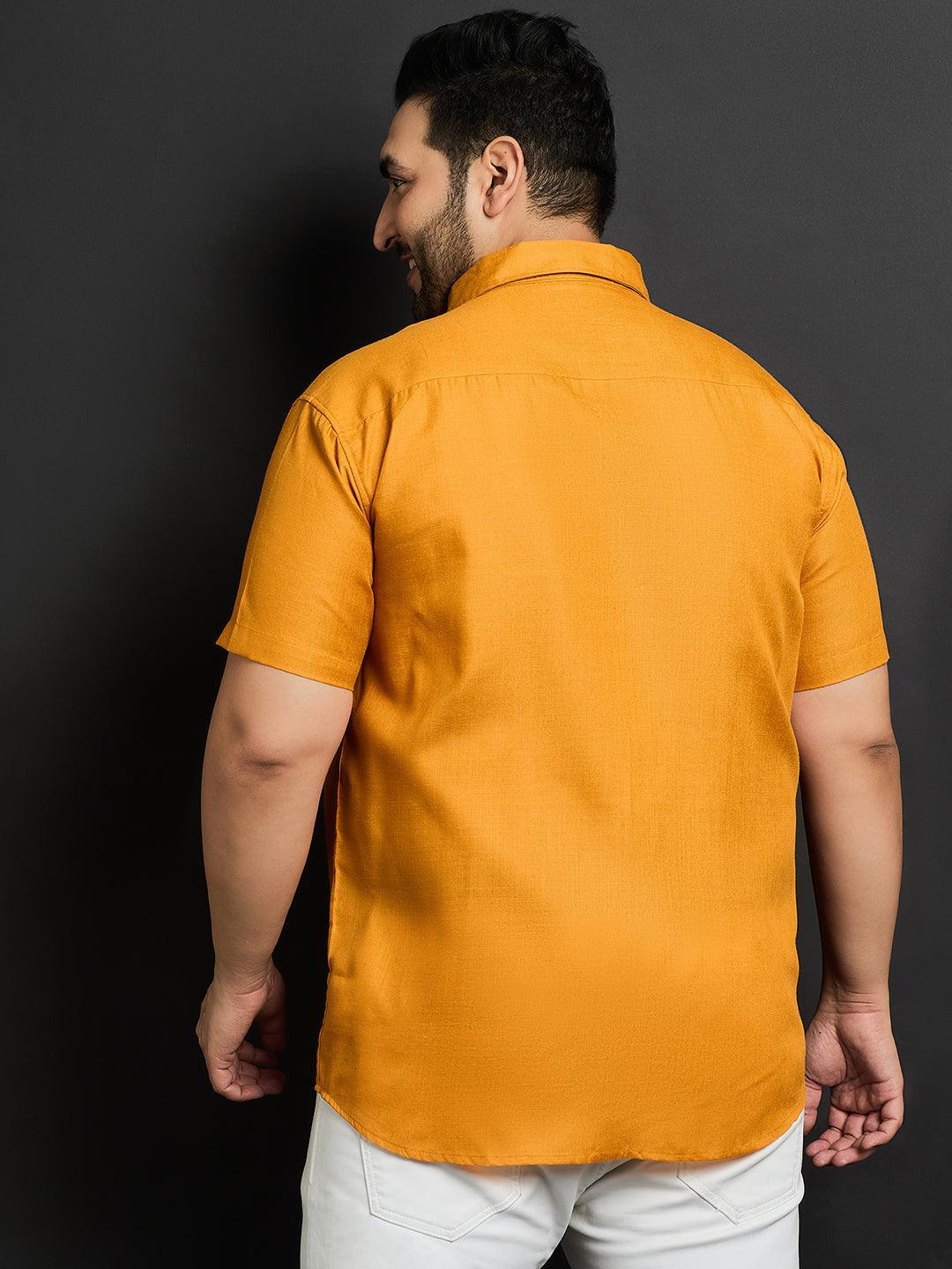 Men Plus Size Oklahoma-Mustard Solid Shirt - bigbanana