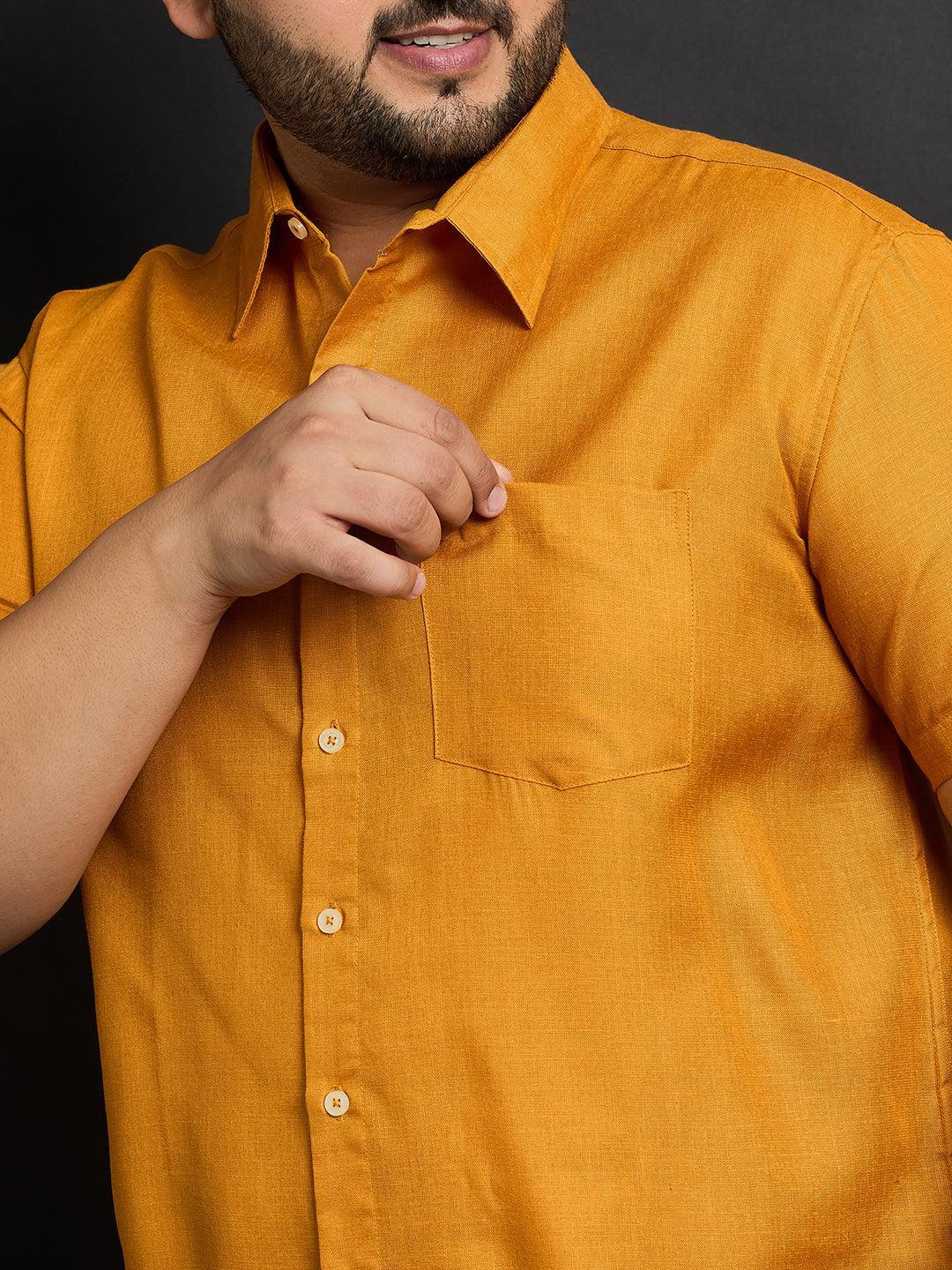 Men Plus Size Oklahoma-Mustard Solid Shirt - bigbanana