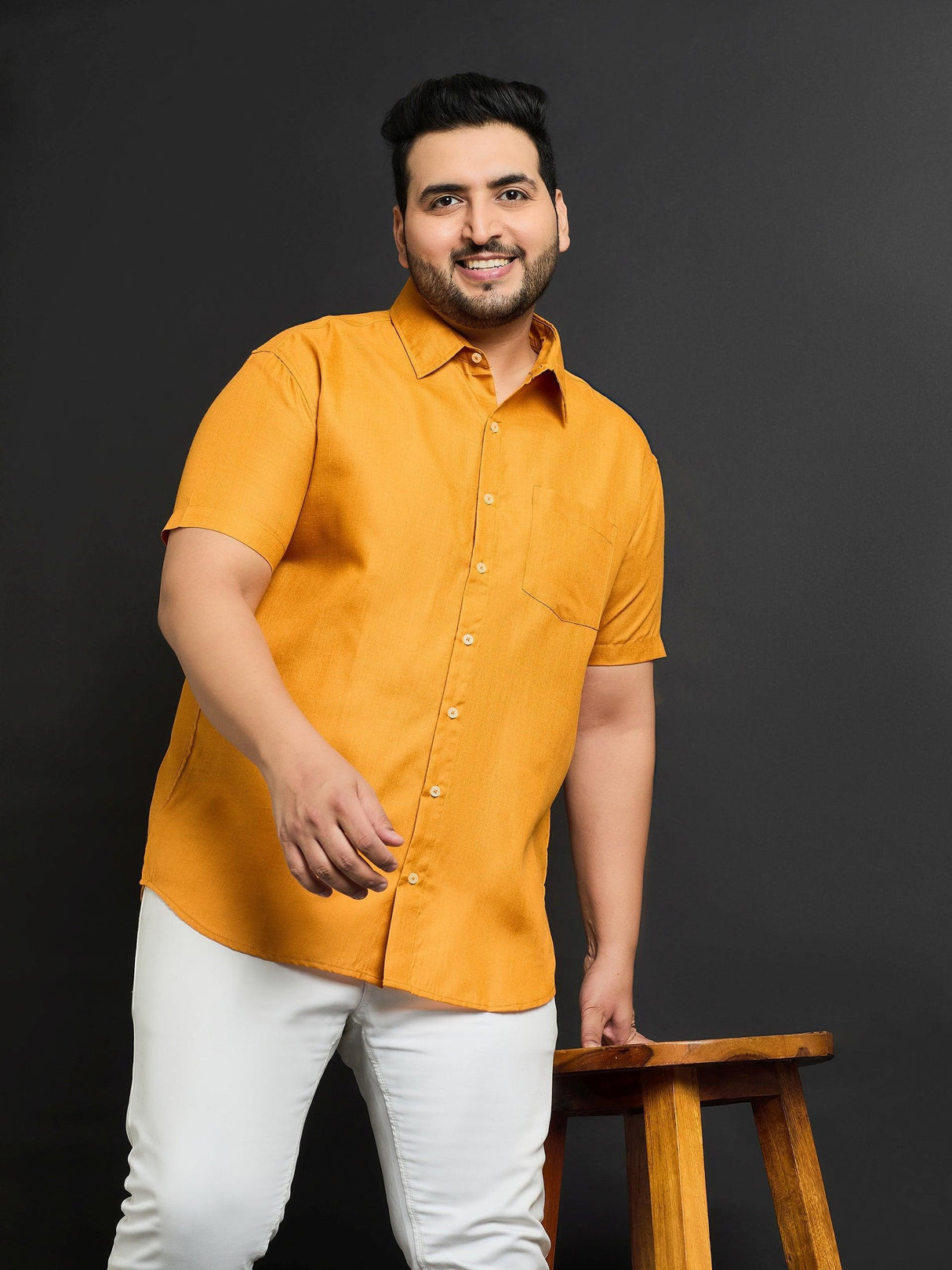 Men Plus Size Oklahoma-Mustard Solid Shirt - bigbanana