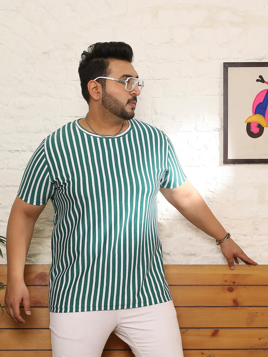 Men Plus Size Ombric Striped Multicolored Round Neck Tshirt - bigbanana