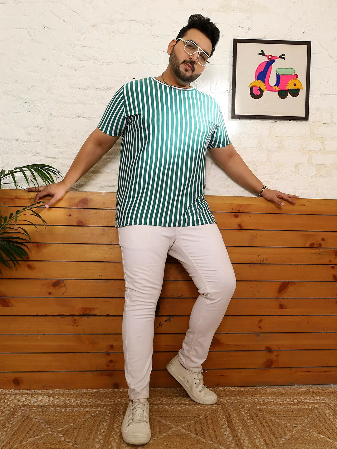 Men Plus Size Ombric Striped Multicolored Round Neck Tshirt - bigbanana