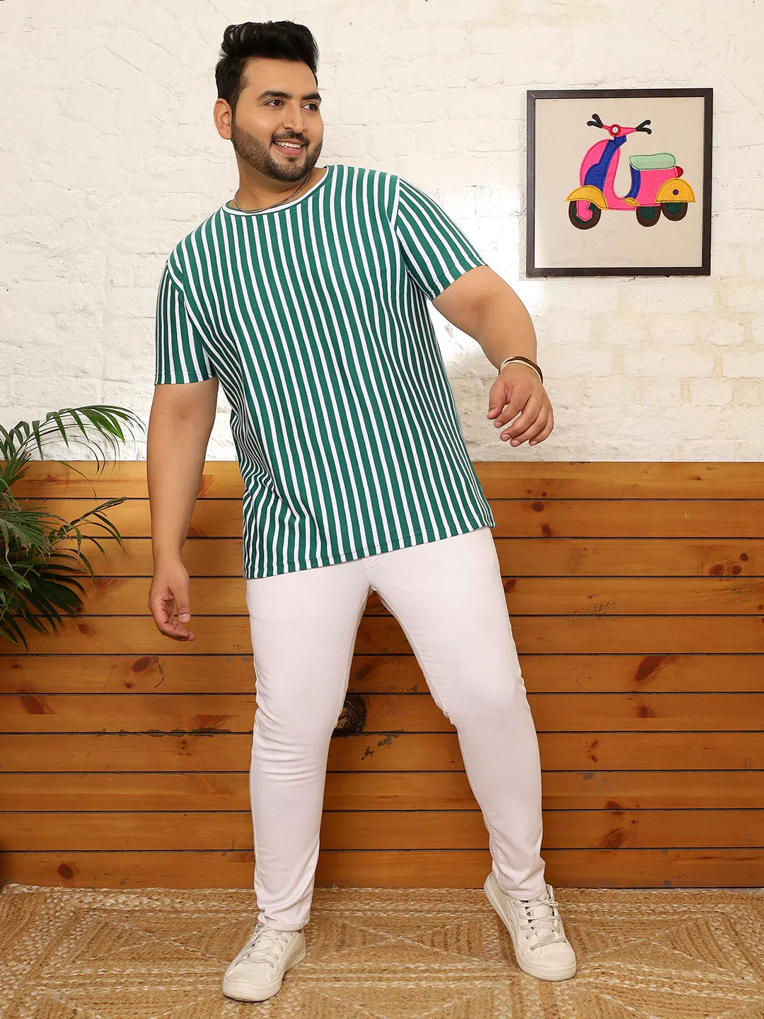 Men Plus Size Ombric Striped Multicolored Round Neck Tshirt - bigbanana