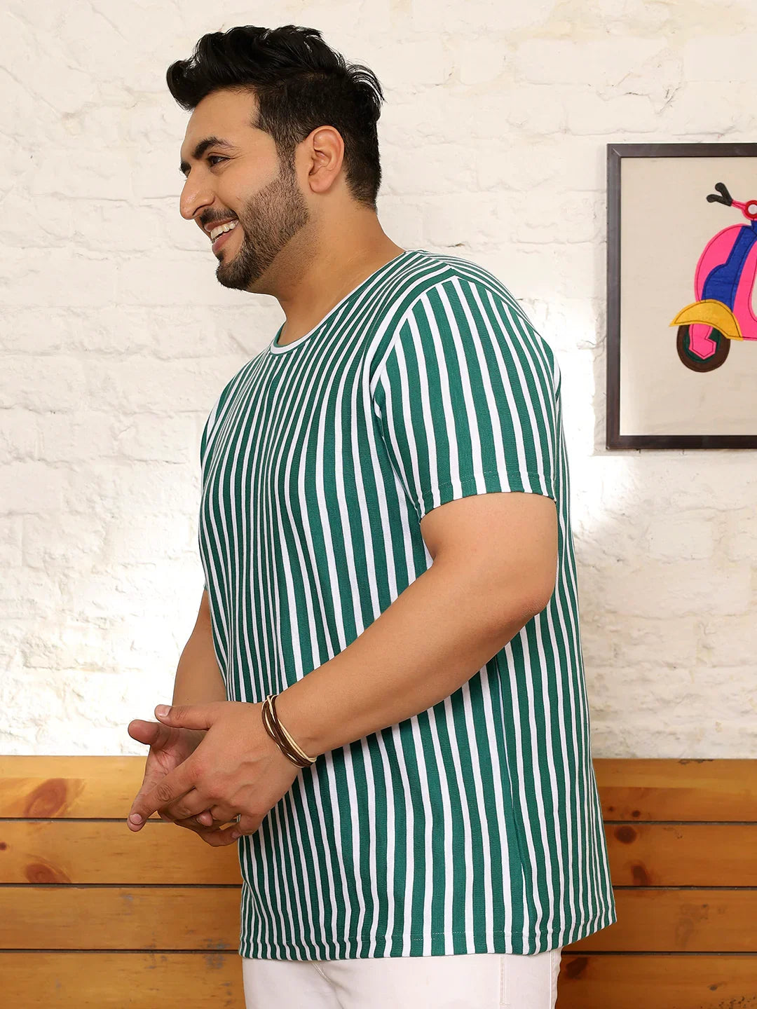 Men Plus Size Ombric Striped Multicolored Round Neck Tshirt - bigbanana