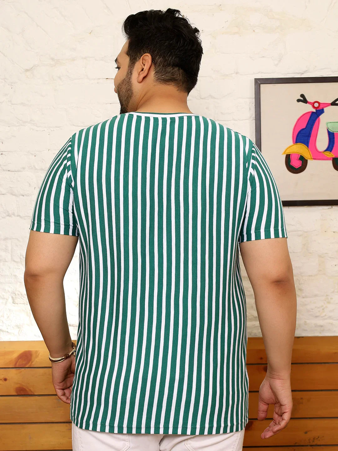 Men Plus Size Ombric Striped Multicolored Round Neck Tshirt - bigbanana