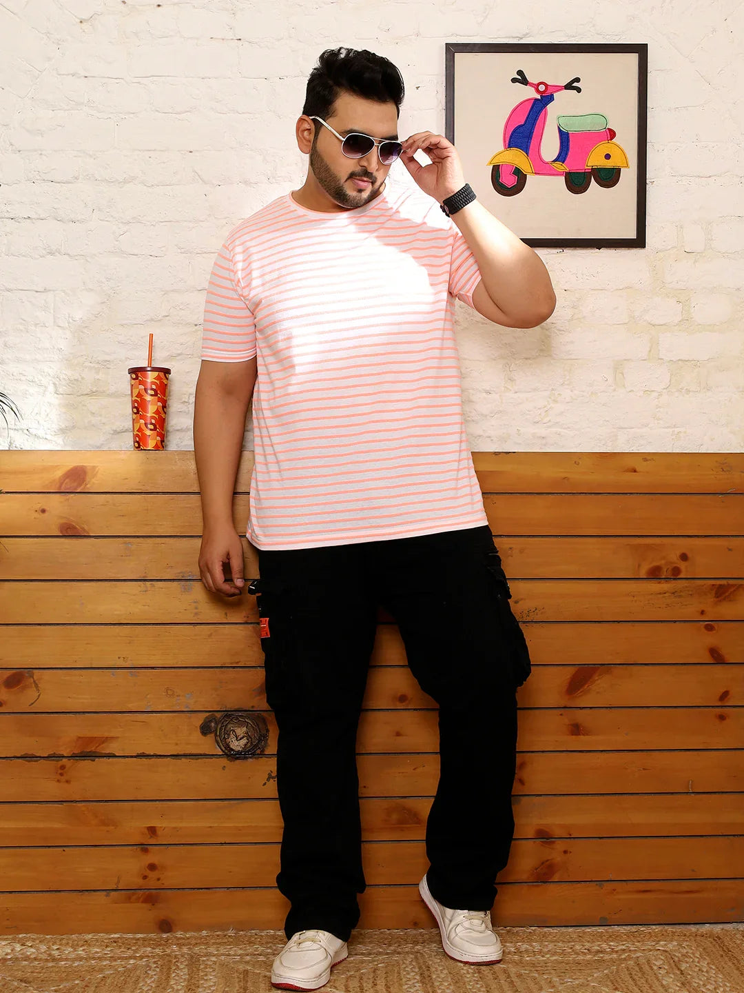 Men Plus Size Oslint Striped Multicolored Round Neck Tshirt - bigbanana