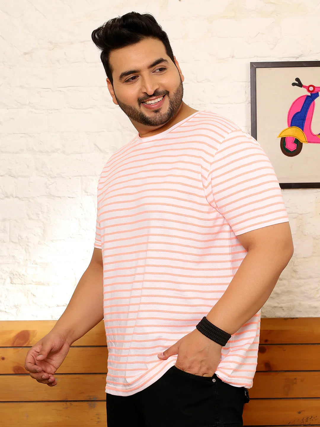 Men Plus Size Oslint Striped Multicolored Round Neck Tshirt - bigbanana