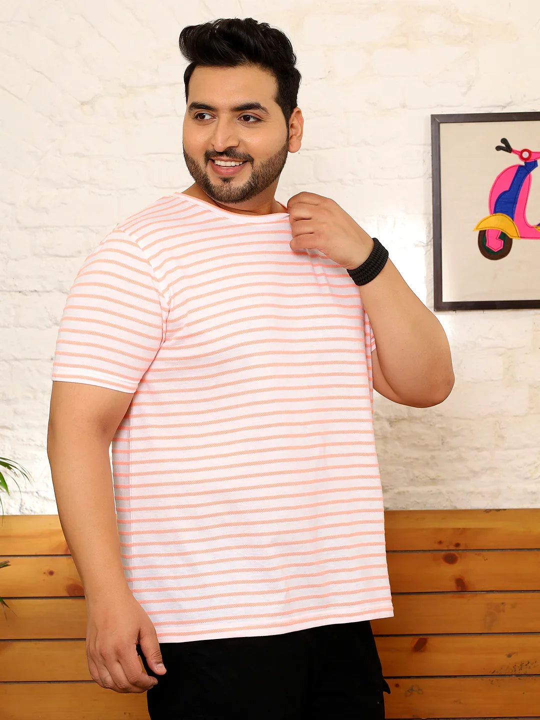 Men Plus Size Oslint Striped Multicolored Round Neck Tshirt - bigbanana