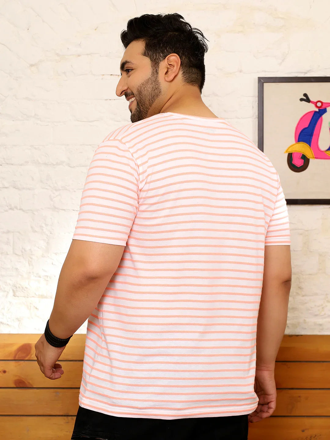 Men Plus Size Oslint Striped Multicolored Round Neck Tshirt - bigbanana