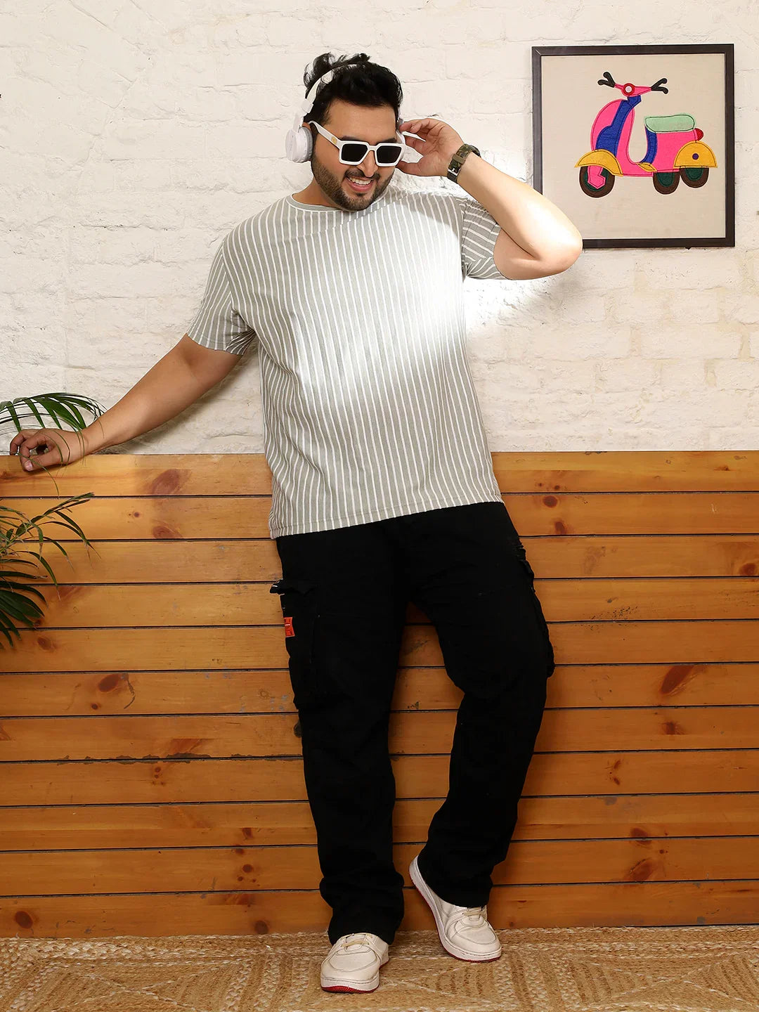 Men Plus Size Ovrlyn Striped Multicolored Round Neck Tshirt - bigbanana