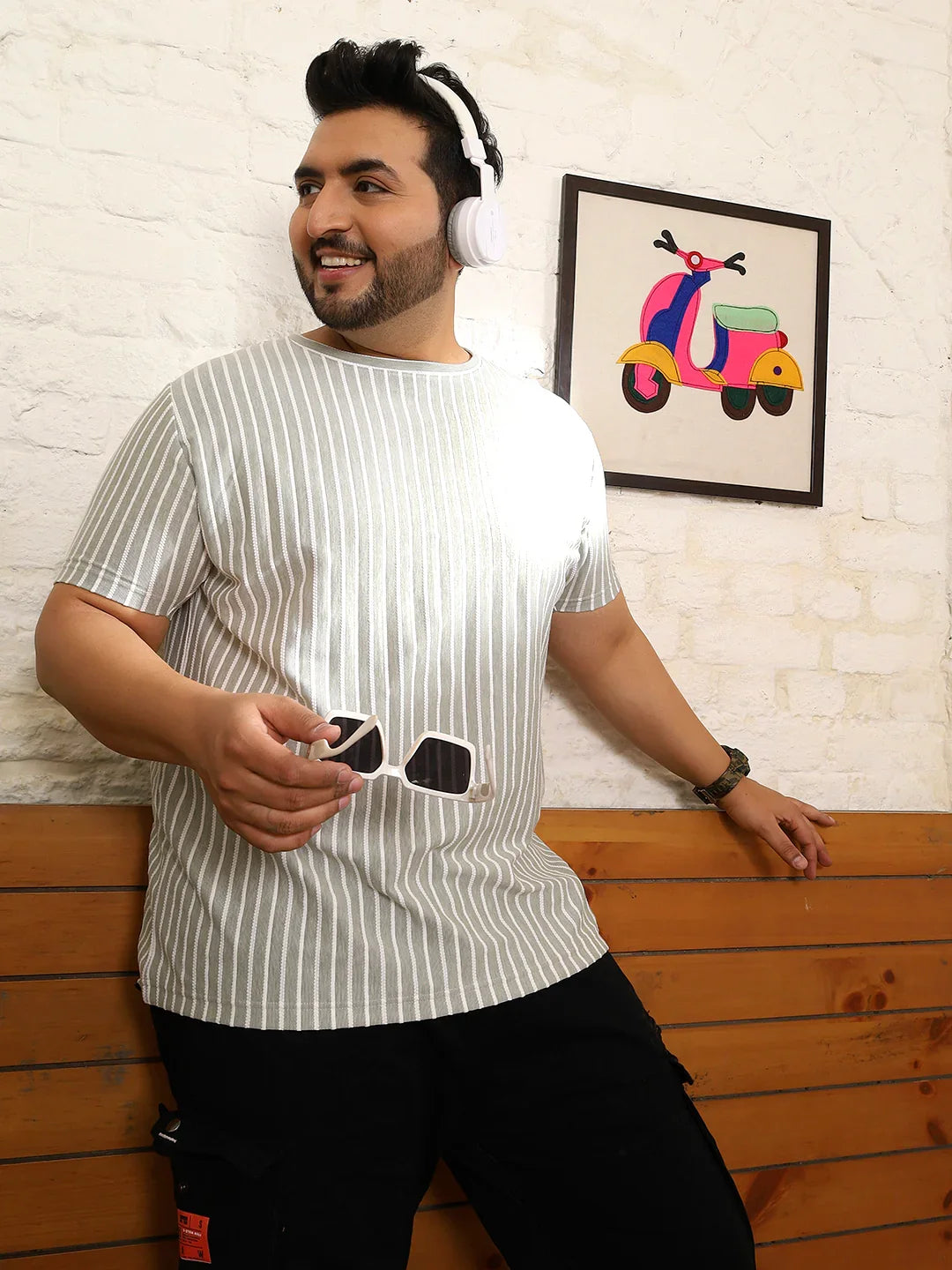 Men Plus Size Ovrlyn Striped Multicolored Round Neck Tshirt - bigbanana