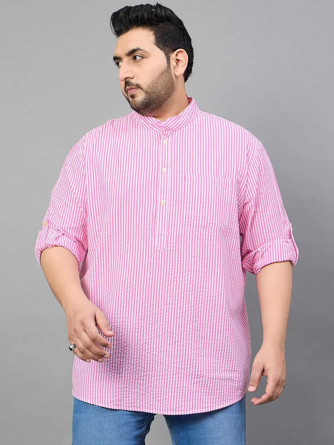 Men Plus Size Owen Striped Short Kurta - bigbanana