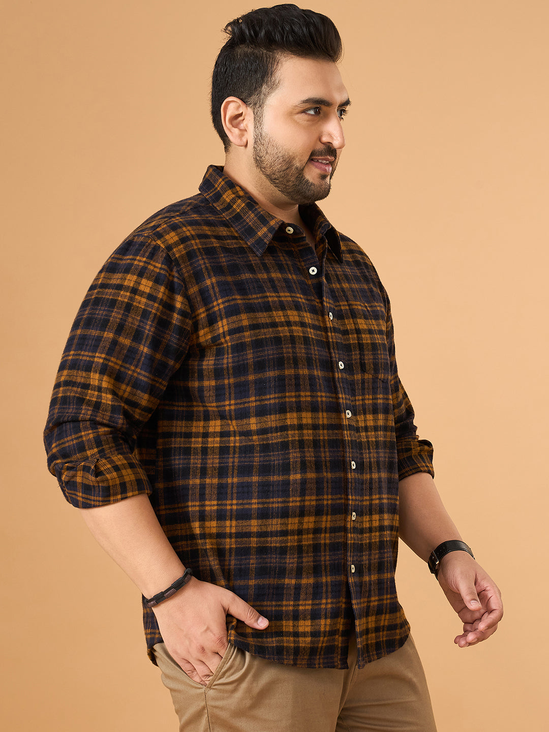 Men Plus Size Oxira Multicolor Checkered Casual Shirt