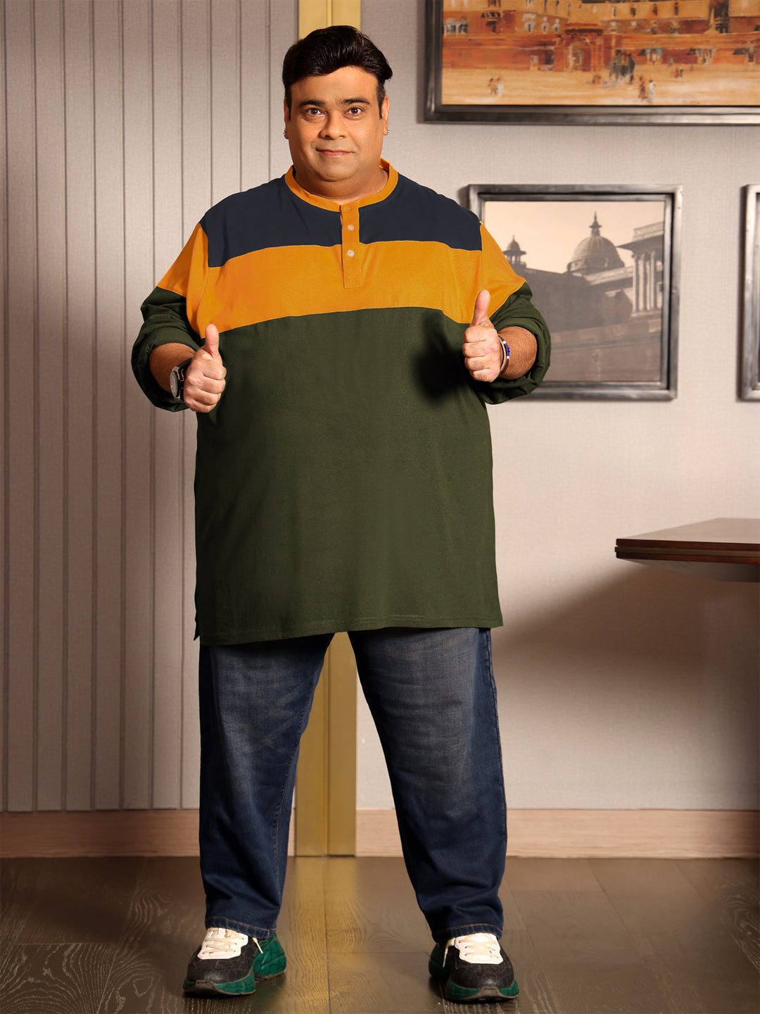 Men Plus Size Hampshire Colorblock Henley Tshirt - bigbanana