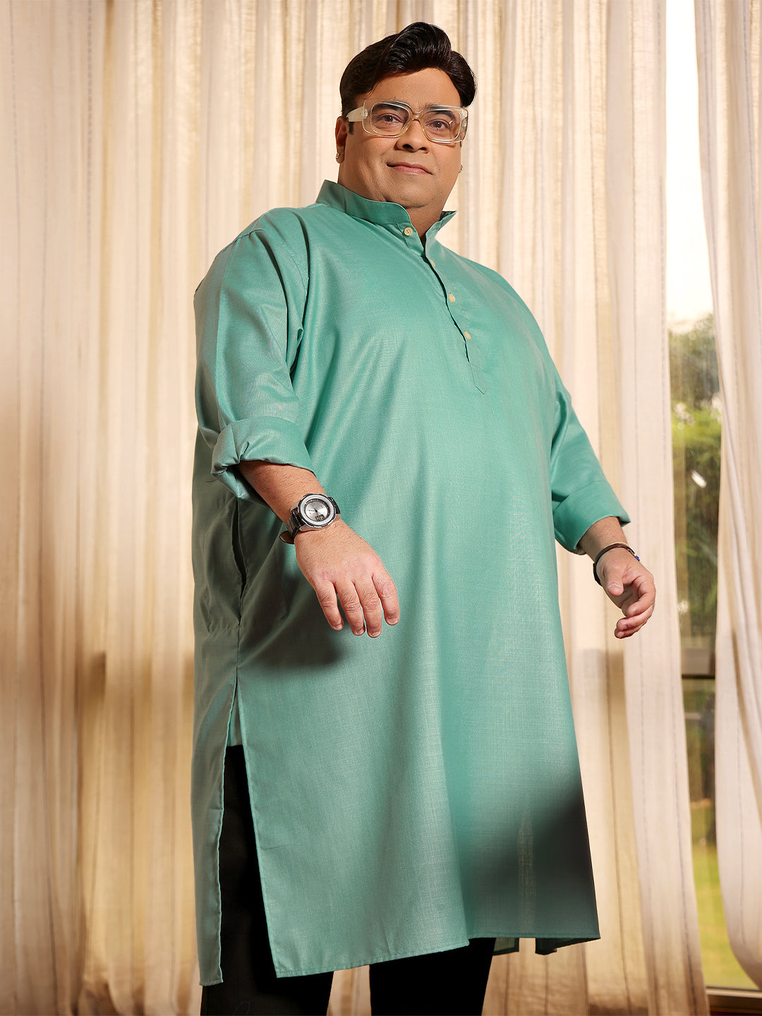 Men Plus Size Ullas Solid Kurta - bigbanana