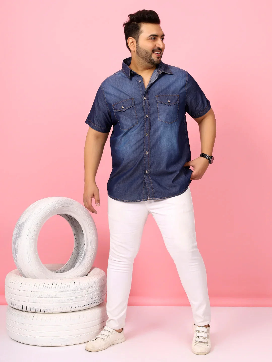 Men Plus Size Palau Blue Solid Shirt - bigbanana