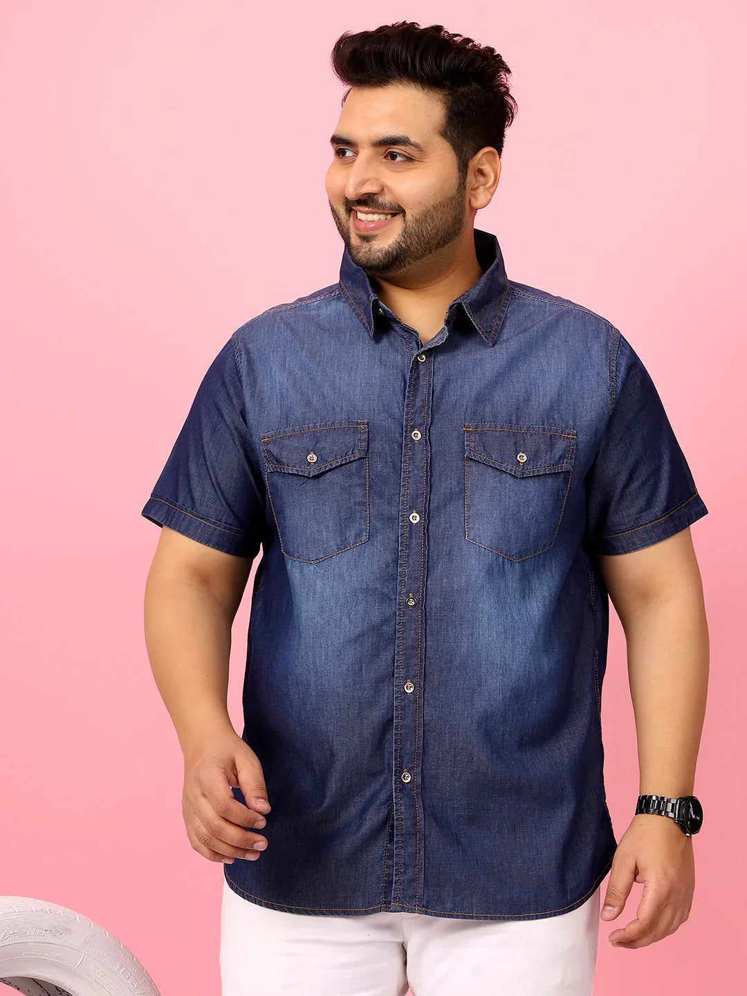 Men Plus Size Palau Blue Solid Shirt - bigbanana