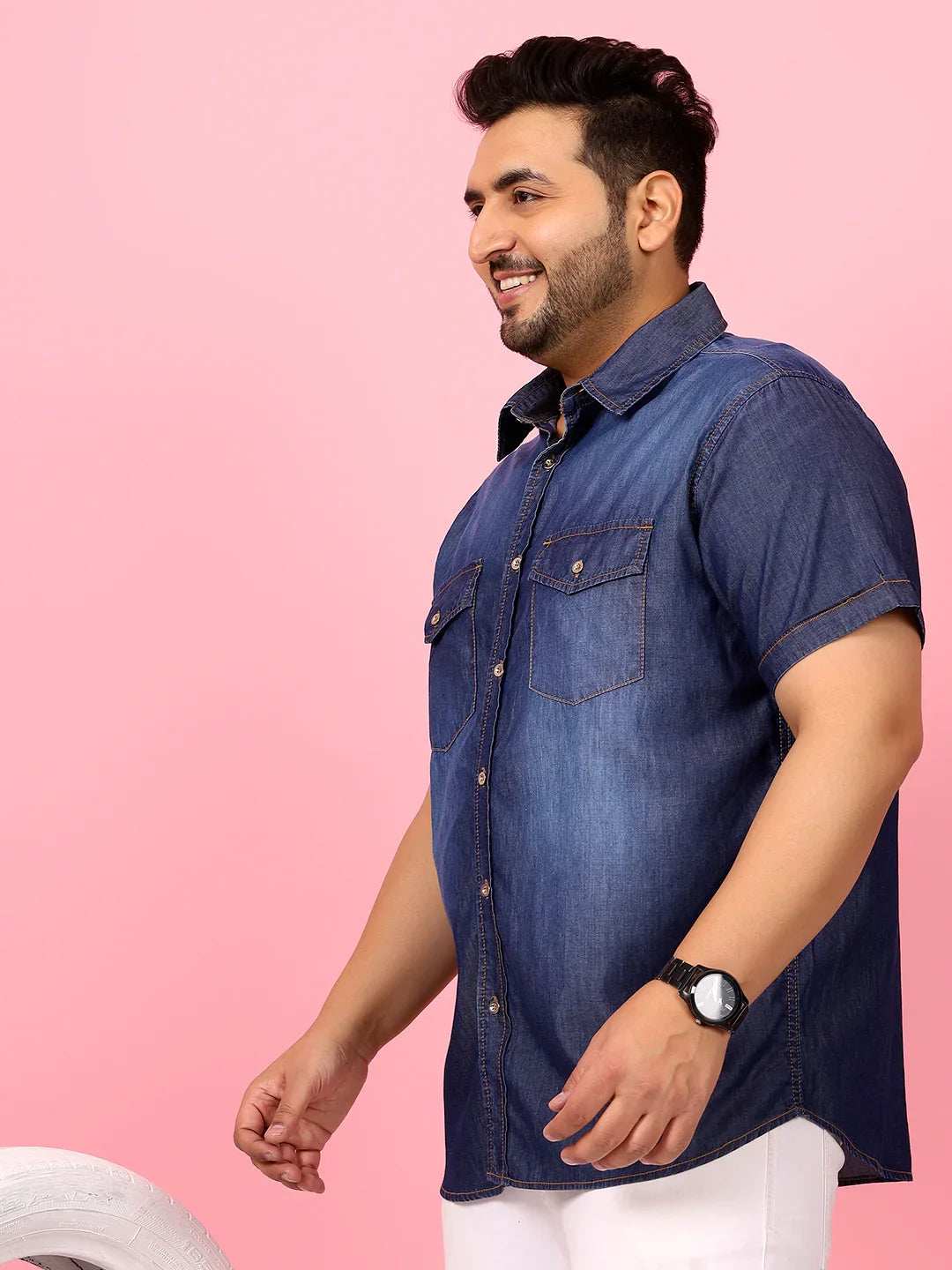 Men Plus Size Palau Blue Solid Shirt - bigbanana