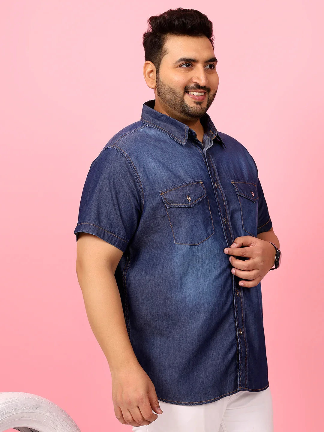 Men Plus Size Palau Blue Solid Shirt - bigbanana
