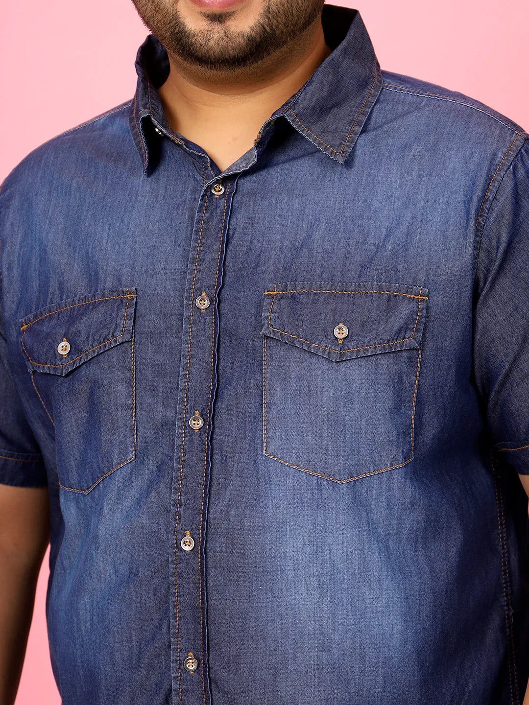 Men Plus Size Palau Blue Solid Shirt - bigbanana