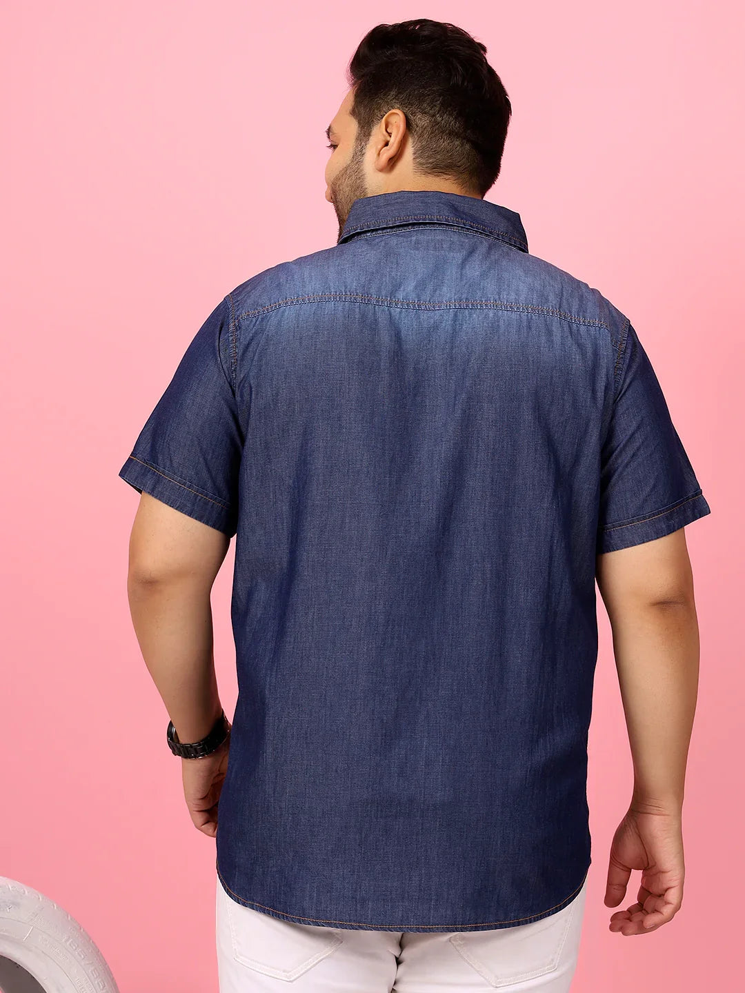 Men Plus Size Palau Blue Solid Shirt - bigbanana
