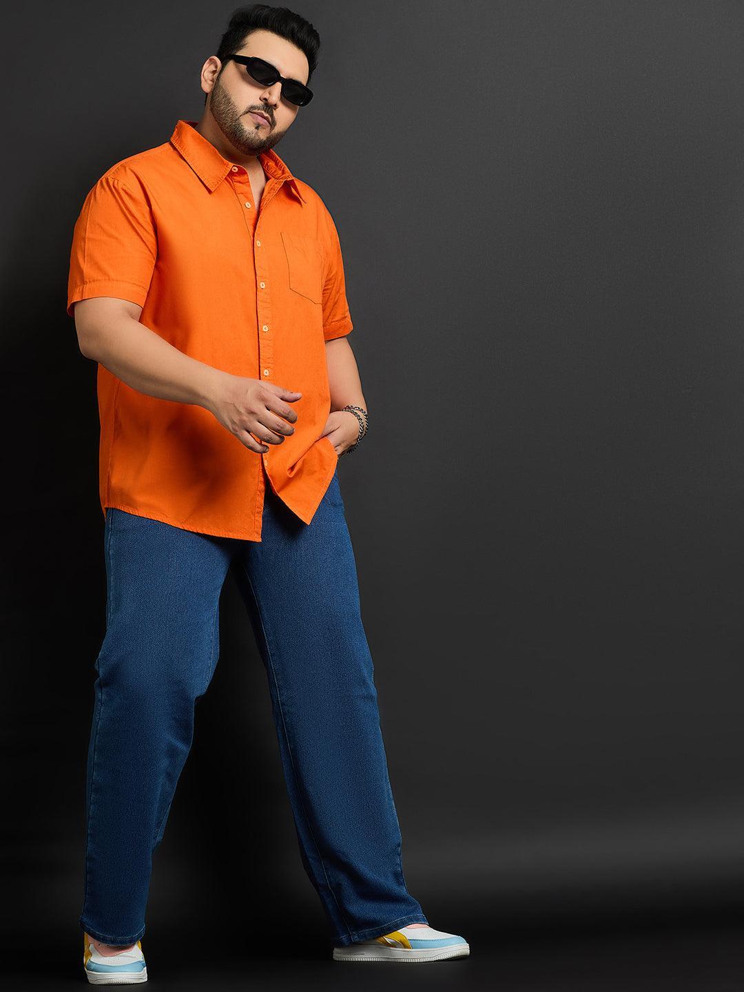 Men Plus Size Panny-Orange Solid Shirt - bigbanana