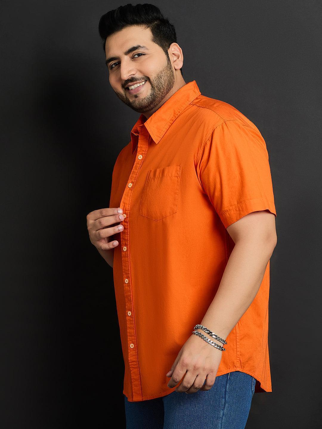 Men Plus Size Panny-Orange Solid Shirt - bigbanana