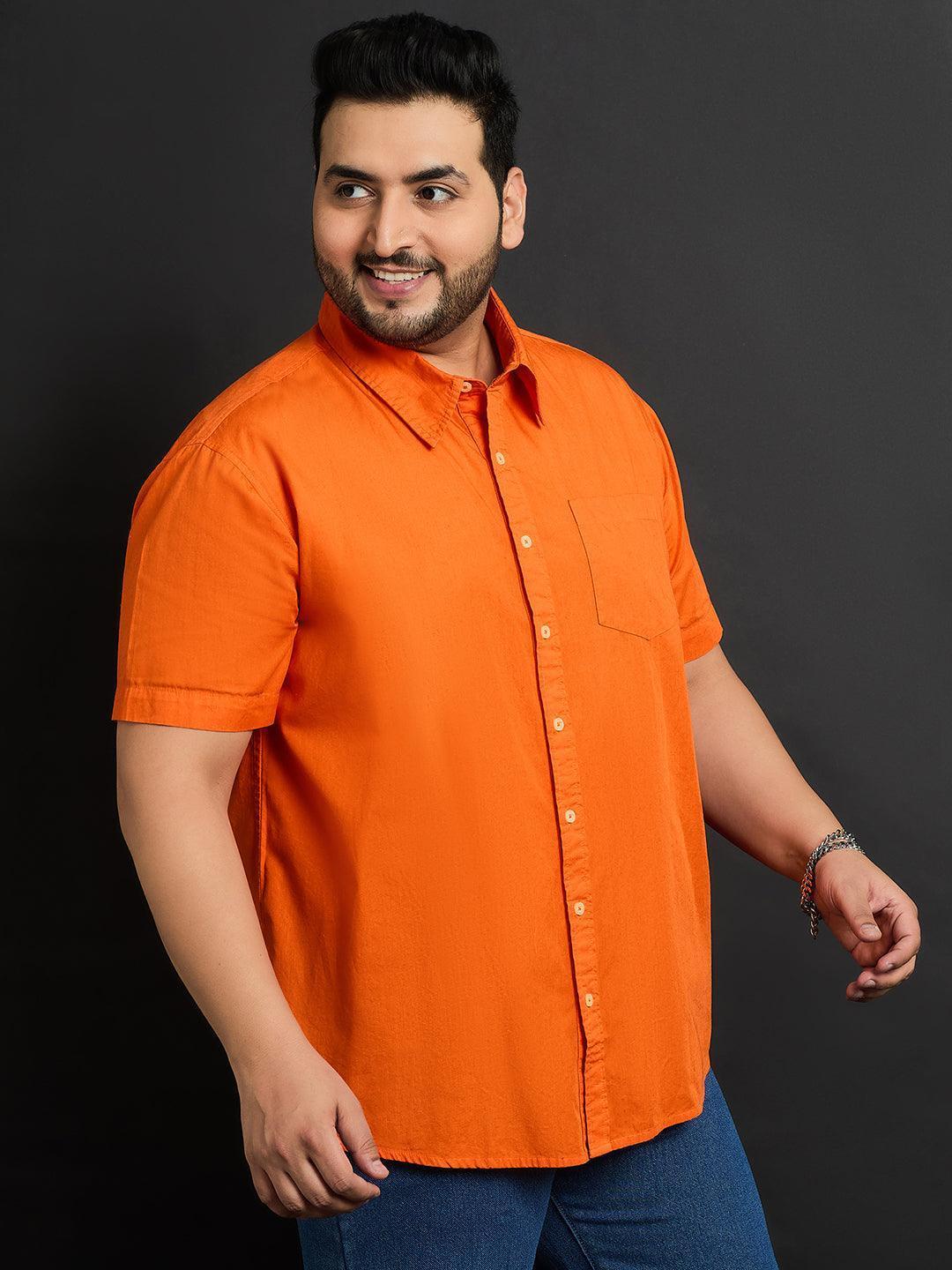 Men Plus Size Panny-Orange Solid Shirt - bigbanana