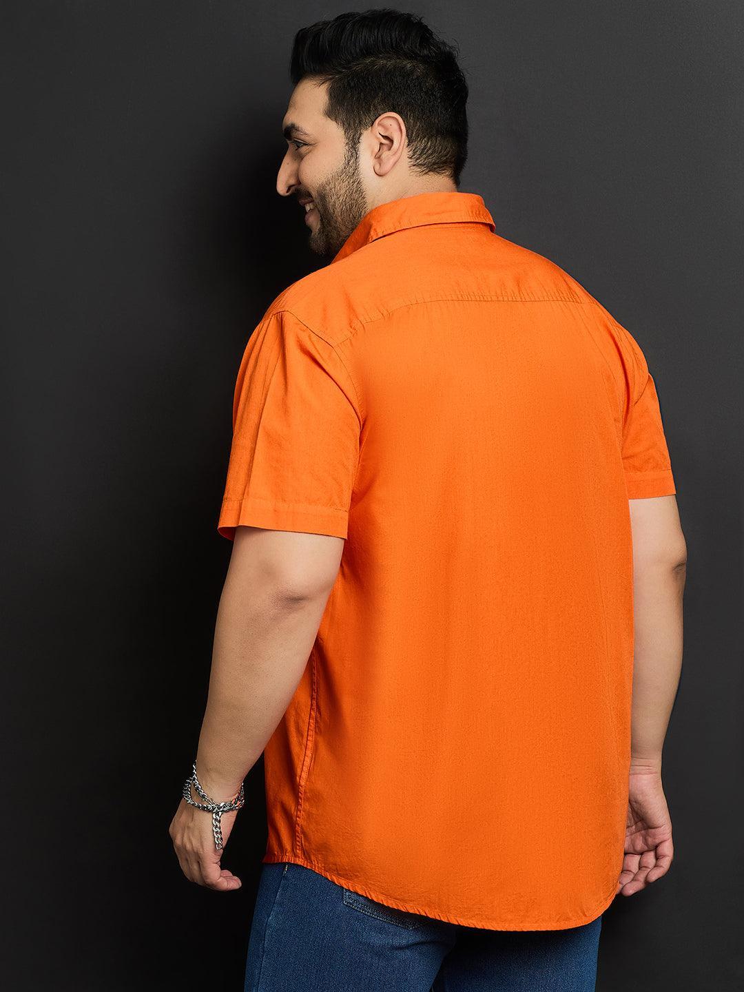 Men Plus Size Panny-Orange Solid Shirt - bigbanana